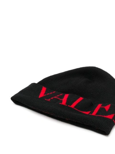 Shop Valentino Contrast Logo Beanie In Black