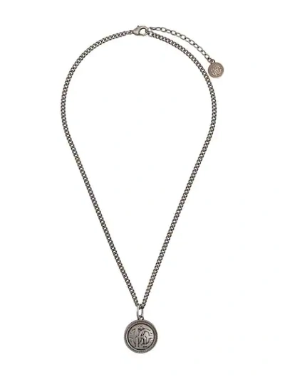 Shop Roberto Cavalli Engraved Logo Necklace In Silver