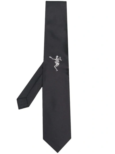 Shop Alexander Mcqueen Dancing Skeleton Embroidered Tie In Black