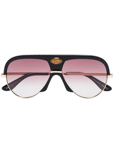 Shop Gucci Black And Pink Navigator Sunglasses