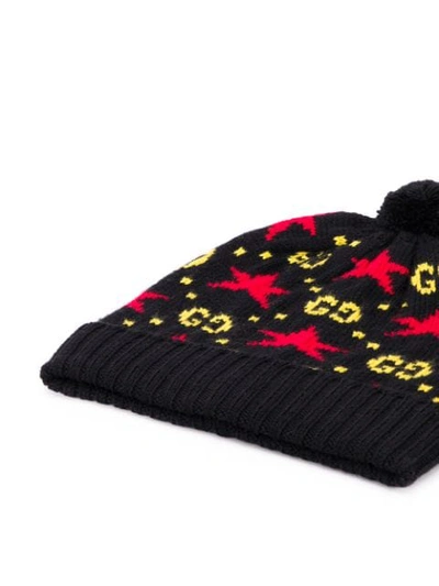 Shop Gucci Intarsia Knit Gg Beanie In Black