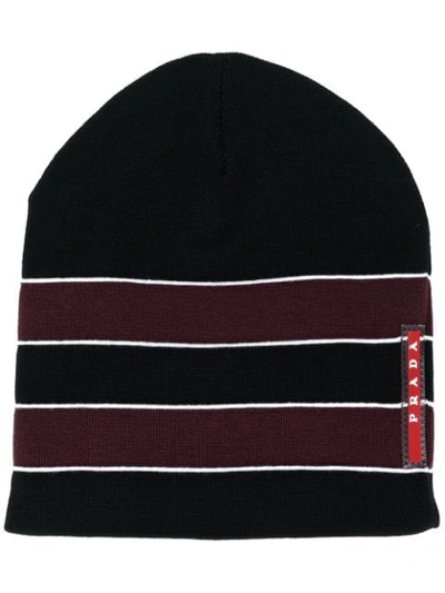 Shop Prada Striped Beanie - Black