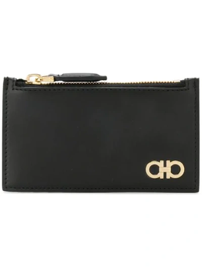 Shop Ferragamo Salvatore  Double Gancio Zipped Wallet - Black