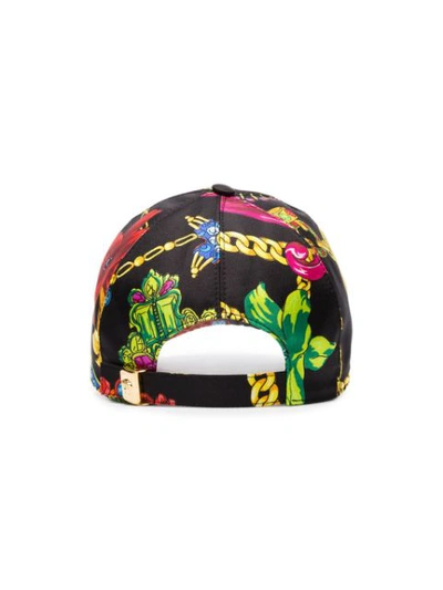 Shop Versace Multicoloured Logo Embroidered Jewellery Print Silk Baseball Cap In Black