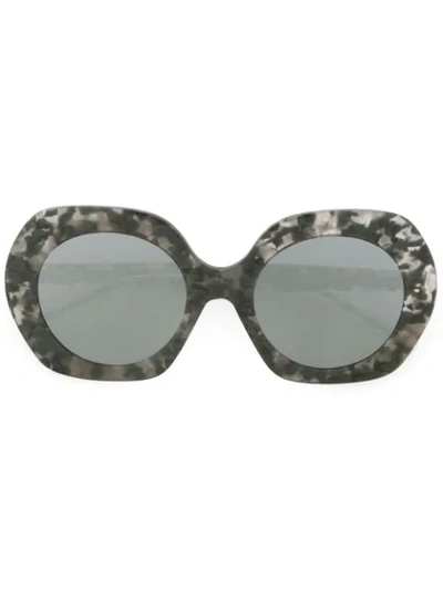 Shop Thom Browne Eyewear Large Round Grey Tortoise Sunglasses