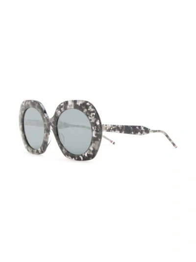 Shop Thom Browne Eyewear Large Round Grey Tortoise Sunglasses