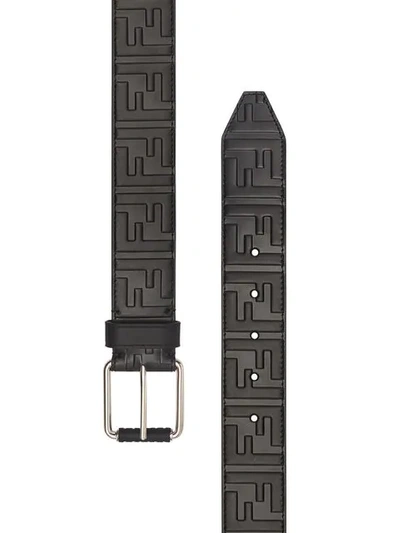 Shop Fendi Embossed Ff Logo Belt In Black