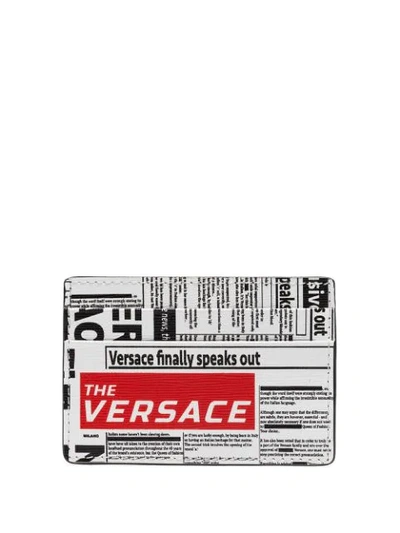 Shop Versace Newspaper Print Cardholder In White