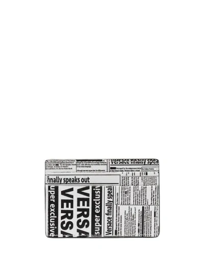 Shop Versace Newspaper Print Cardholder In White