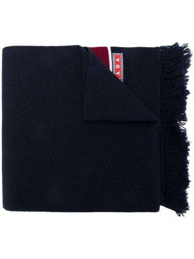 Shop Prada Knit Logo Scarf - Blue