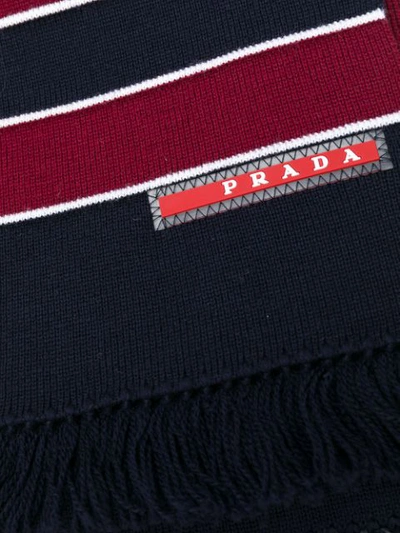 Shop Prada Knit Logo Scarf - Blue