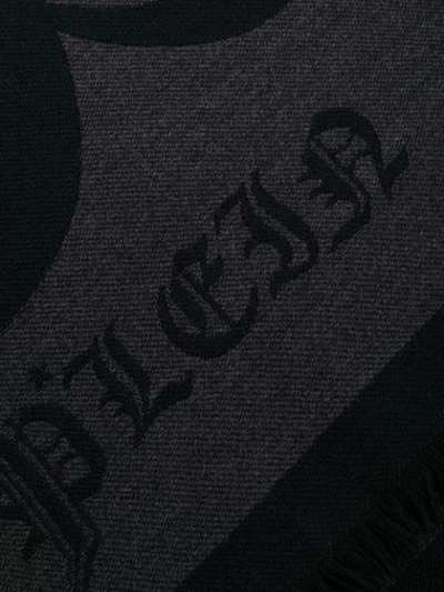 Shop Philipp Plein Frayed Logo Scarf - Black
