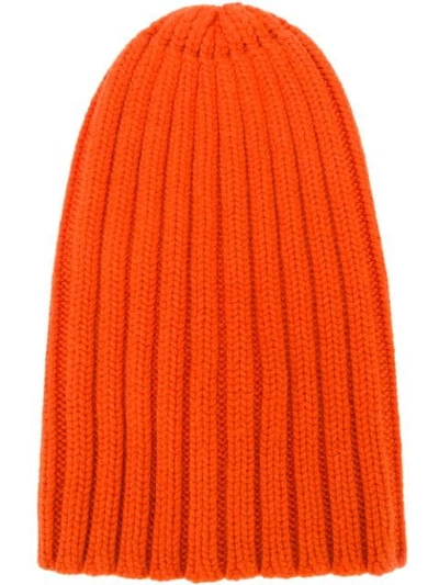 Shop Laneus Ribbed Knit Beanie In Orange