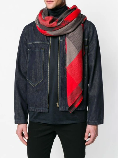 Shop Fendi Check Print Scarf - Red