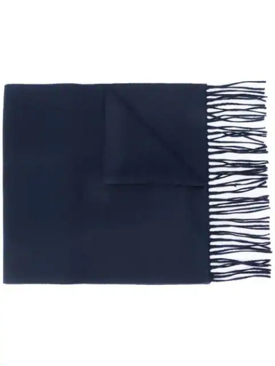 Moschino Merino Wool Fringed Scarf In Blue