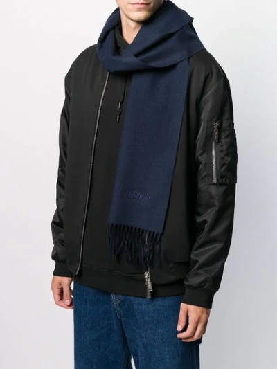 Moschino Merino Wool Fringed Scarf In Blue