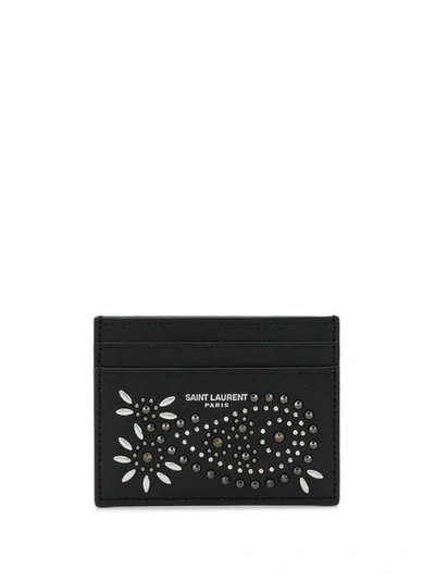 Shop Saint Laurent Stud Detail Cardholder In Black