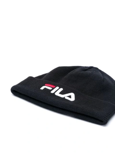 Shop Fila Logo-embroidered Rib-knit Beanie In Black