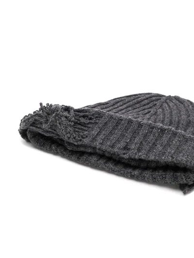 Shop Maison Margiela Distressed Rib Knit Beanie - Grey