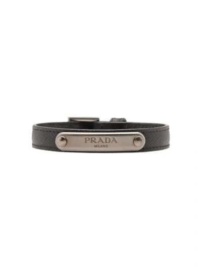 Shop Prada Tag Bracelet In Black