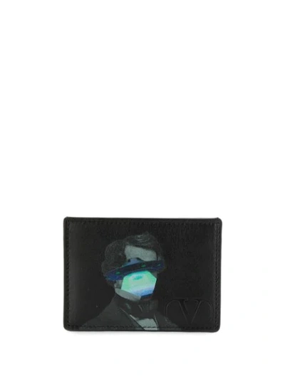 Shop Valentino X Undercover Ufo Face Print Cardholder In Black