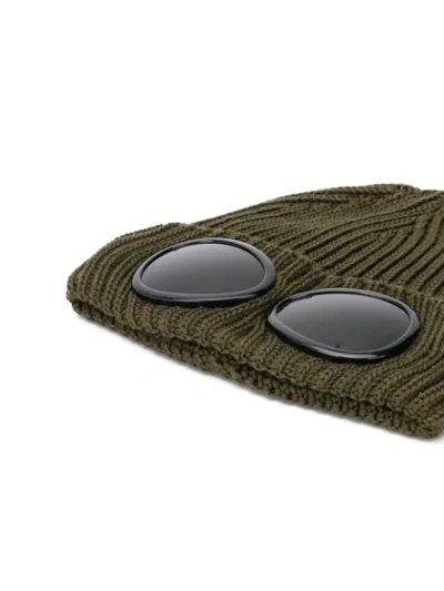 Shop C.p. Company Ribbed Beanie With Smoked Lenses In Green