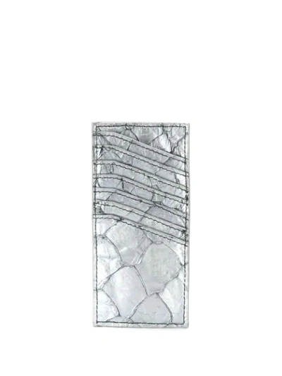 Shop Rick Owens Metallic Leather Cardholder In Silver