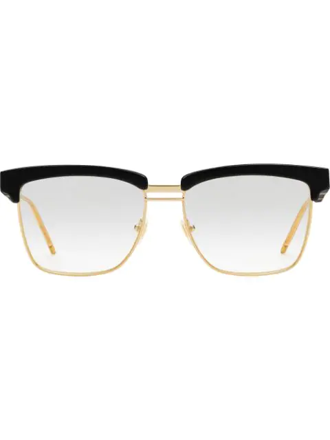 Gucci Square Metal And Acetate Glasses In Black | ModeSens