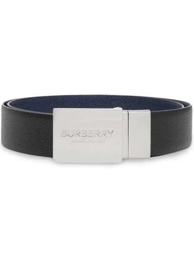 Shop Burberry Reversible Plaque Buckle Grainy Leather Belt In Black