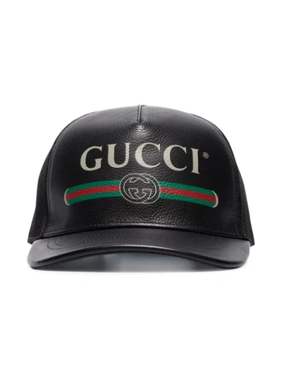 Shop Gucci Logo Print Baseball Cap In  Black