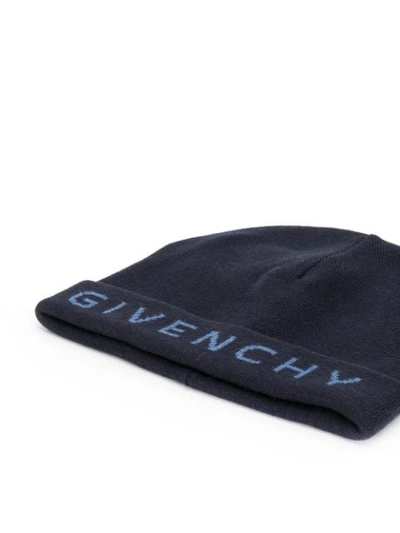 Shop Givenchy Embroidered Logo Knitted Hat In Blue