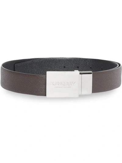 Shop Burberry Reversible Plaque Buckle Grainy Leather Belt In Brown
