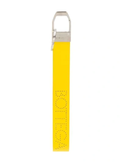 Shop Bottega Veneta Perforated Logo Keyring In Yellow