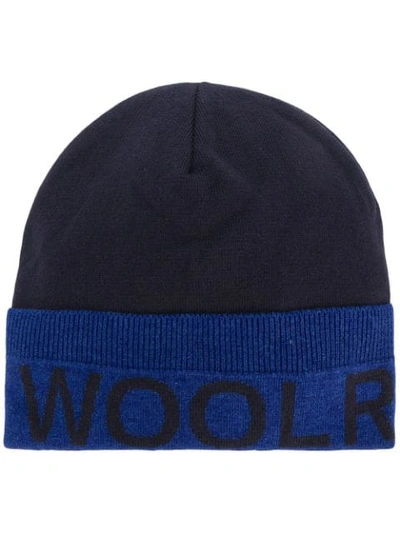 Shop Woolrich Logo Beanie - Blue