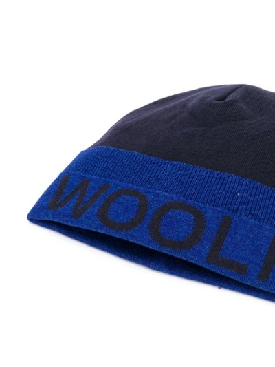 Shop Woolrich Logo Beanie - Blue