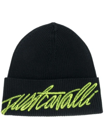 Shop Just Cavalli Logo Embroidered Beanie Hat In Black