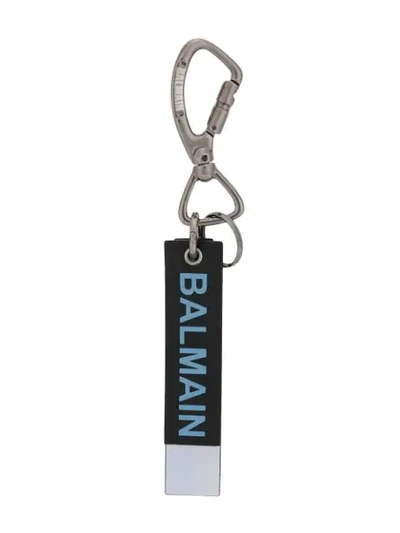 Shop Balmain Printed Keyring In Black