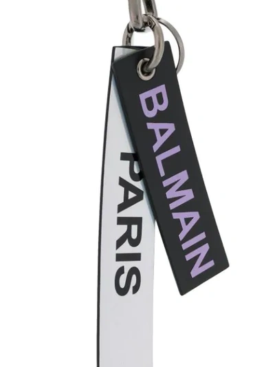 Shop Balmain Printed Keyring In Black