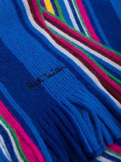 Shop Paul Smith Fringed Striped Scarf In Blue