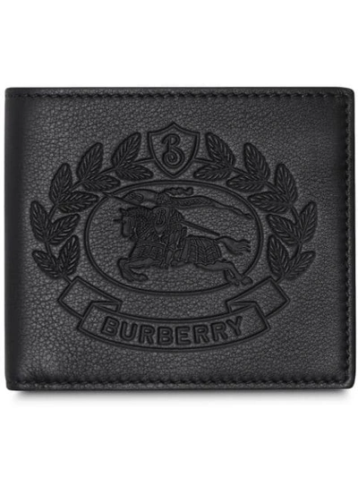 Shop Burberry Embossed Crest Leather International Bifold Wallet - Black