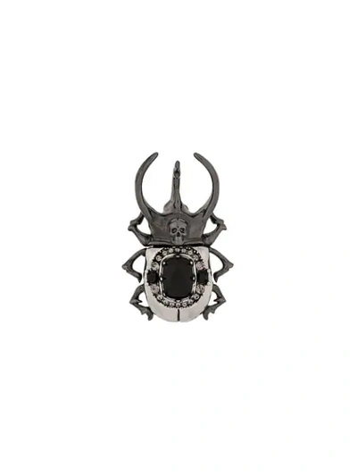 Shop Alexander Mcqueen Beetle Crystal Embellished Brooch In Metallic