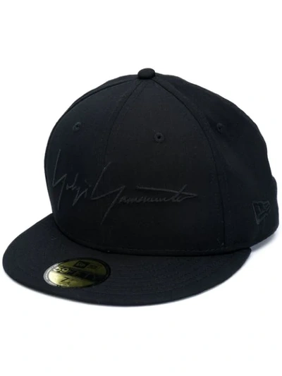 Shop Yohji Yamamoto Embroidered Signature Cap In Black