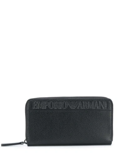 Shop Emporio Armani Embossed Logo Zip-around Wallet In Black