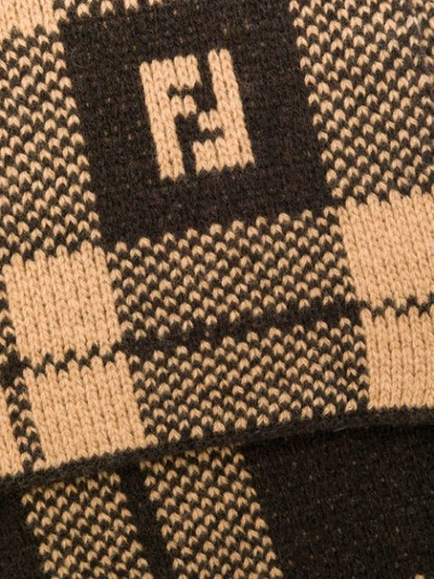 Shop Fendi Plaid Logo Scarf - Brown