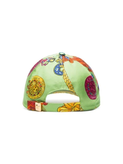 VERSACE GREEN LOGO EMBROIDERED JEWELLERY PRINT SILK BASEBALL CAP - 绿色