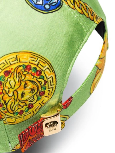 Shop Versace Green Logo Embroidered Jewellery Print Silk Baseball Cap