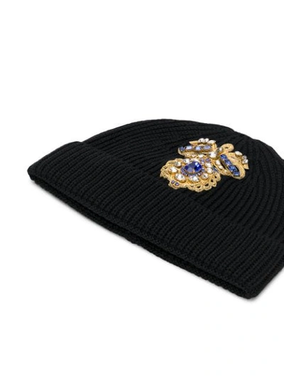 Shop Versace Embellished Beanie In Black