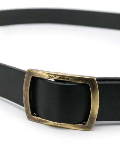Shop Saint Laurent Pavé Buckle Leather Belt In Black