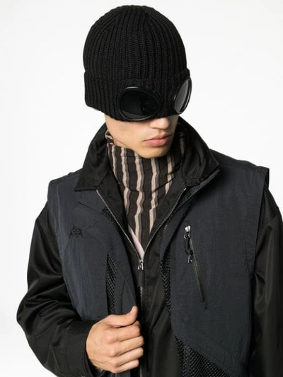 C.p. Company Cp Company Black Ribbed Wool Goggle Beanie Hat | ModeSens