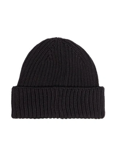 Shop C.p. Company Goggle Detail Ribbed Knit Beanie In Black